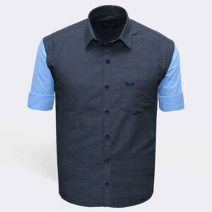 Jack Vault Regular Fit Full Sleeves Premium Men's Cotton Shirt - Grey & Sky Blue