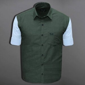 Jack Vault Regular Fit Full Sleeves Premium Men's Cotton Shirt - Dark Forest Green & White