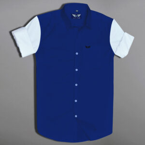 Jack Vault Regular Fit Full Sleeves Premium Men's Cotton Shirt - Sapphire Blue & White