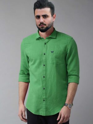 Jack Vault Regular Fit Full Sleeves Solid Men's Cotton Shirt - Sap Green
