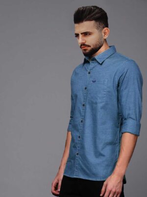 Jack Vault Regular Fit Full Sleeves Solid Men's Cotton Shirt - Blue Denim