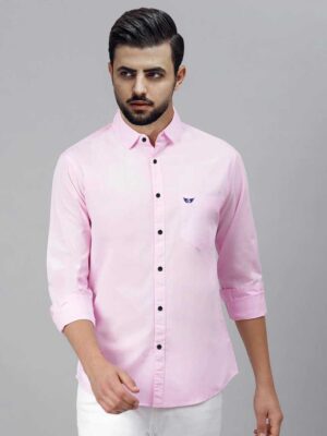 Jack Vault Regular Fit Full Sleeves Solid Men's Cotton Shirt - Light Pink