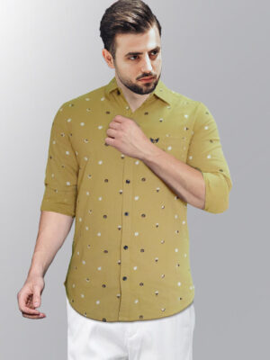 Jack Vault Regular Fit Full Sleeves Printed Men's Cotton Shirt - Mustard