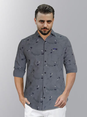 Jack Vault Regular Fit Full Sleeves Printed Men's Cotton Shirt - Dark Grey