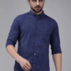 Jack Vault-Regular Fit-Full Sleeves Checked Men's Cotton Shirt-Egyptian Blue